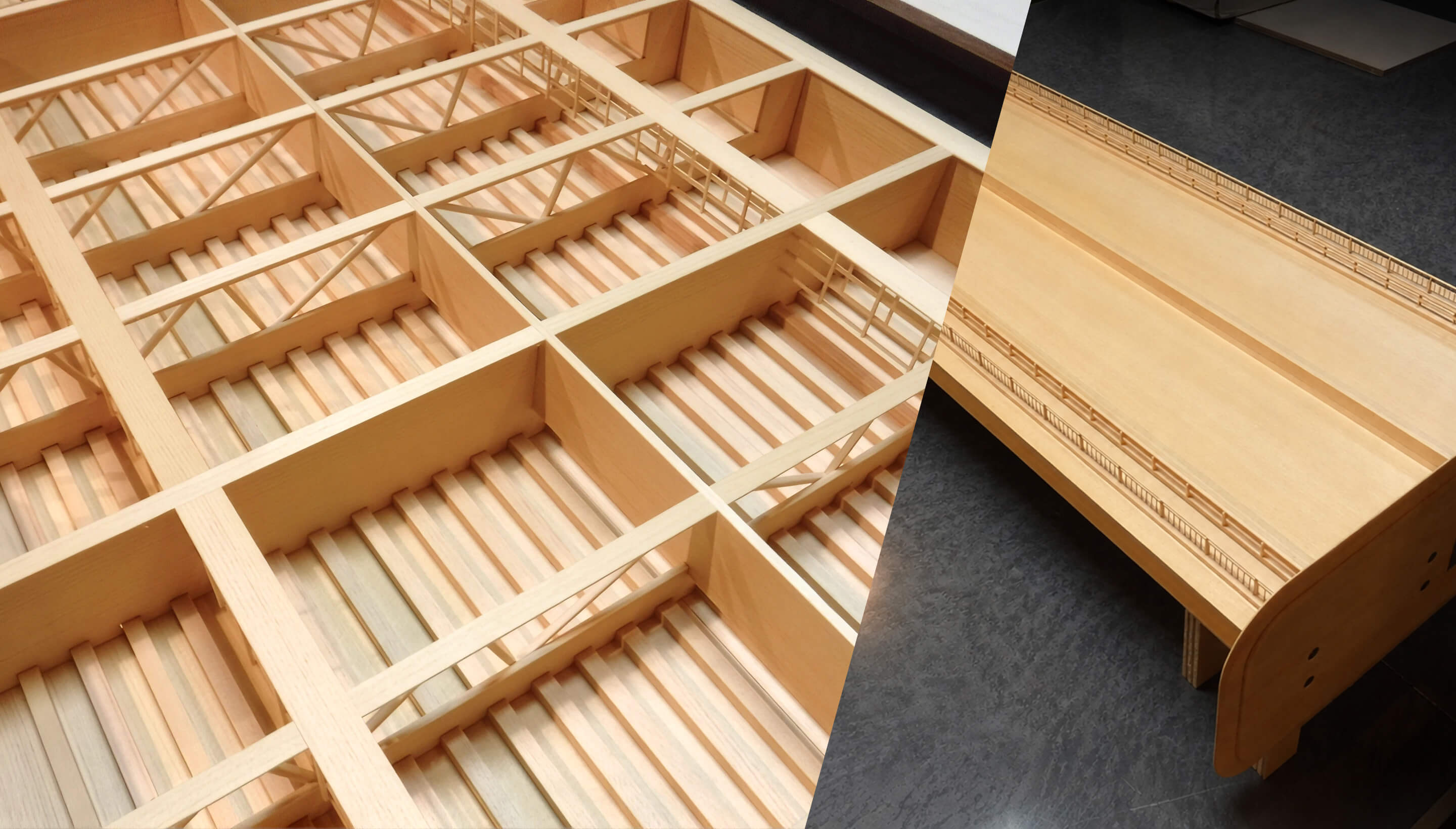 風洞実験用に製作した橋梁模型の内部構造